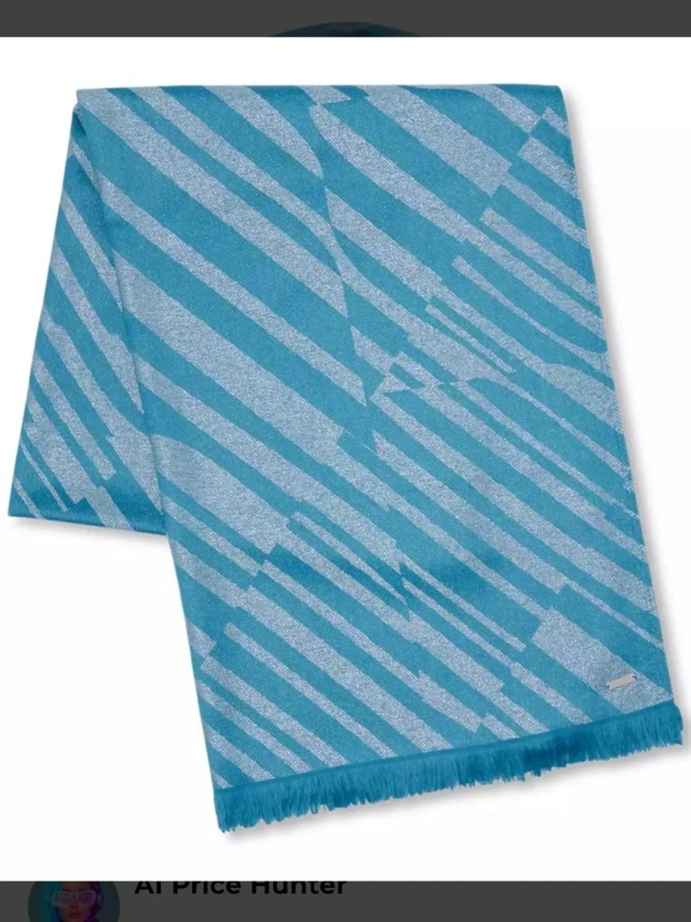 Calvin Klein Teal and Silver geometric Zebra-Stripe Wrap Scarf